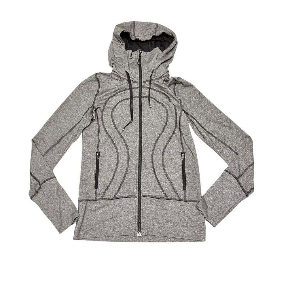 Lululemon Stride Jacket in Gray‎ Mock Neck Full Zip Hooded Womens 4
